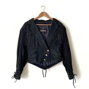 Wilson’s Leather Vintage Black Suede Western Fringe Jacket